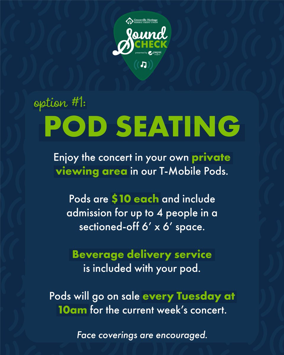 gvilleevents's tweet photo. 🗣 You spoke, we listened! 👂 We’re making some changes to our GHFCU Sound Check concerts. Swipe ➡️ to learn more about our two different seating options to enjoy the concerts.
#gvillesoundcheck #gvilleevents #whatsgoingonGVL https://t.co/BJ7m2mhTjH