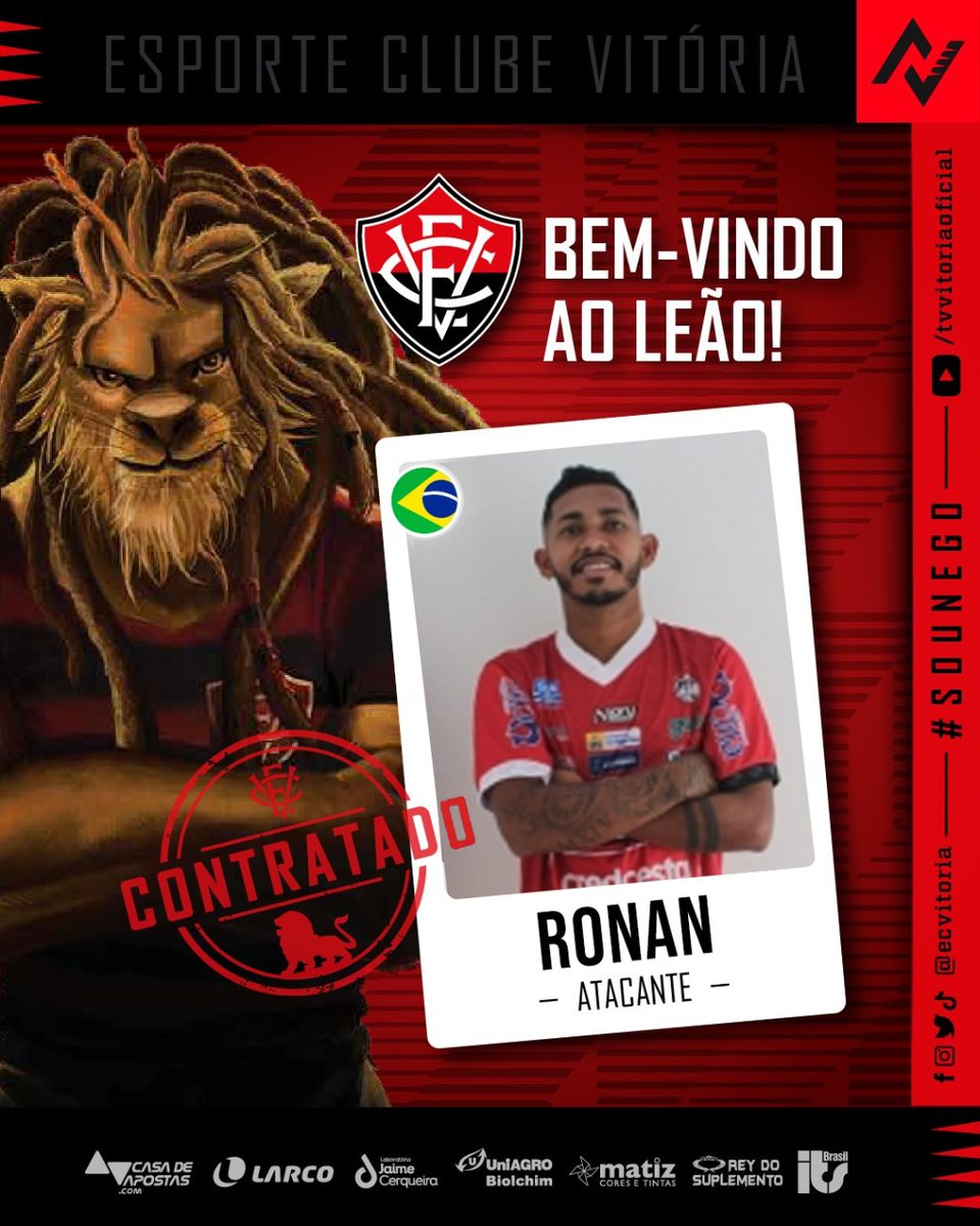 Ecvittoria's tweet photo. ESSES SÃO OS NOVOS CONTRATADOS DO LEÃO! 🦁

Dinei (atacante) e Ronan (atacante) já estão treinando e à disposição do técnico Rodrigo Chagas, após terem saído no BID-E da CBF.

Sejam bem-vindos ao Esporte Clube Vitória! ✌🏽

#PegaLeao #SouNego https://t.co/9XxCOIk9pN