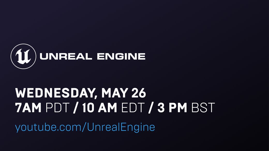 UnrealEngine's tweet image. You&apos;re invited—join us for a look at the game development tools of Unreal Engine 5 on Wednesday, May 26 at 10 AM EDT.

Watch here: youtu.be/d1ZnM7CH-v4