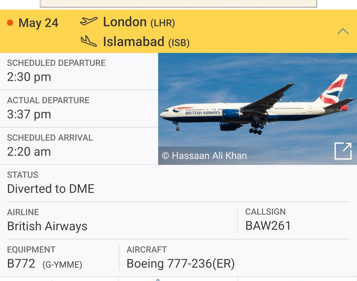FlightModeblog's tweet photo. British Airways #BA261 from #London Heathrow to #Islamabad avoided Belarusian airspace and decided to diverted at #Moscow Domodedovo Airport,probably for additional fuel.
#Belarus #Minsk #aviation #avgeek #avgeeks #flights #travel #Traveler #uk #BritishAirways #British #Pakistan https://t.co/BcSmFv5D5d