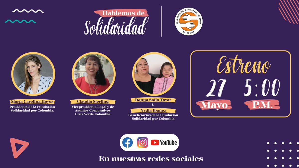 Conéctate este jueves en #HablemosDeSolidaridad con @mcarolinahoyost, conoce de primera mano nuestro programa #SemillitasSolidarias gracias a la solidaridad y apoyo constante de Cruz Verde sigue beneficiando a niños y niñas desde los 8 a 12 años en la localidad de Kennedy.