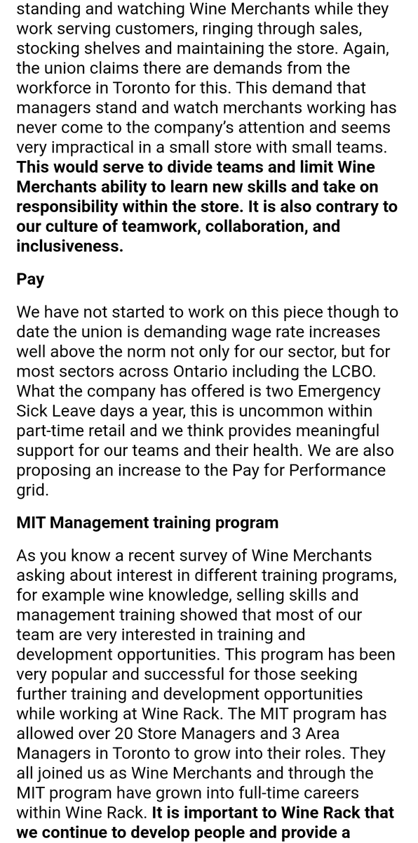 HackWine's tweet photo. On May 10, union members at Wine Rack voted yes on our strike vote with an 86% majority. Today, in response to our upcoming strike action, Stephen Murphy, Director of Operations &amp; Retail, sent this email to all employees, disparaging the union &amp; discouraging workers from striking https://t.co/jy4CsL0Wix