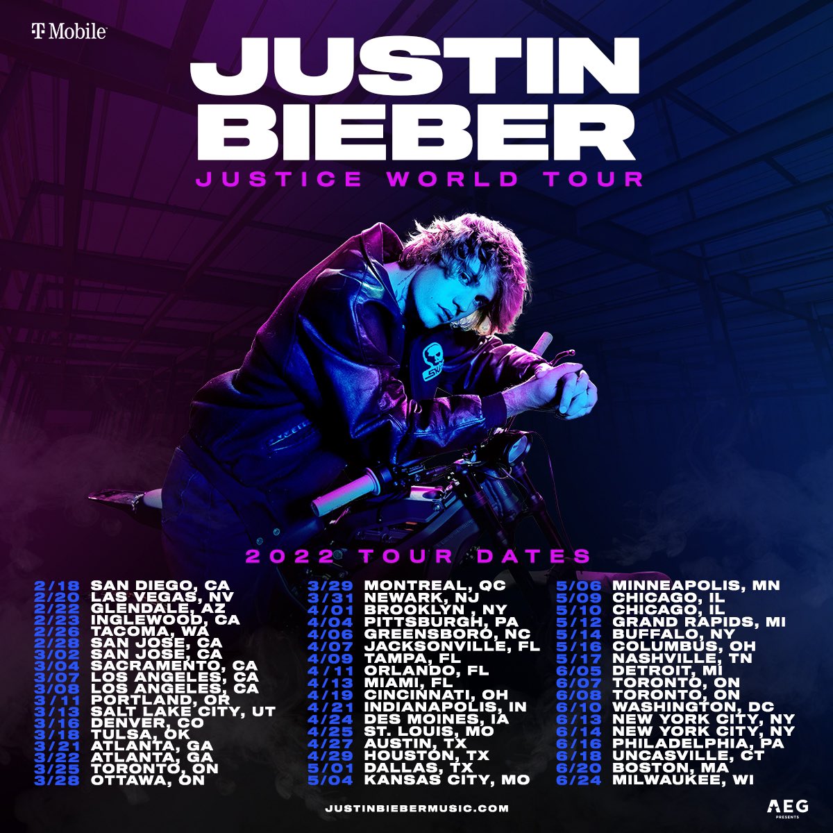 Justice World Tour 2022 presented by @tmobile on sale now justinbiebermusic.com/tour