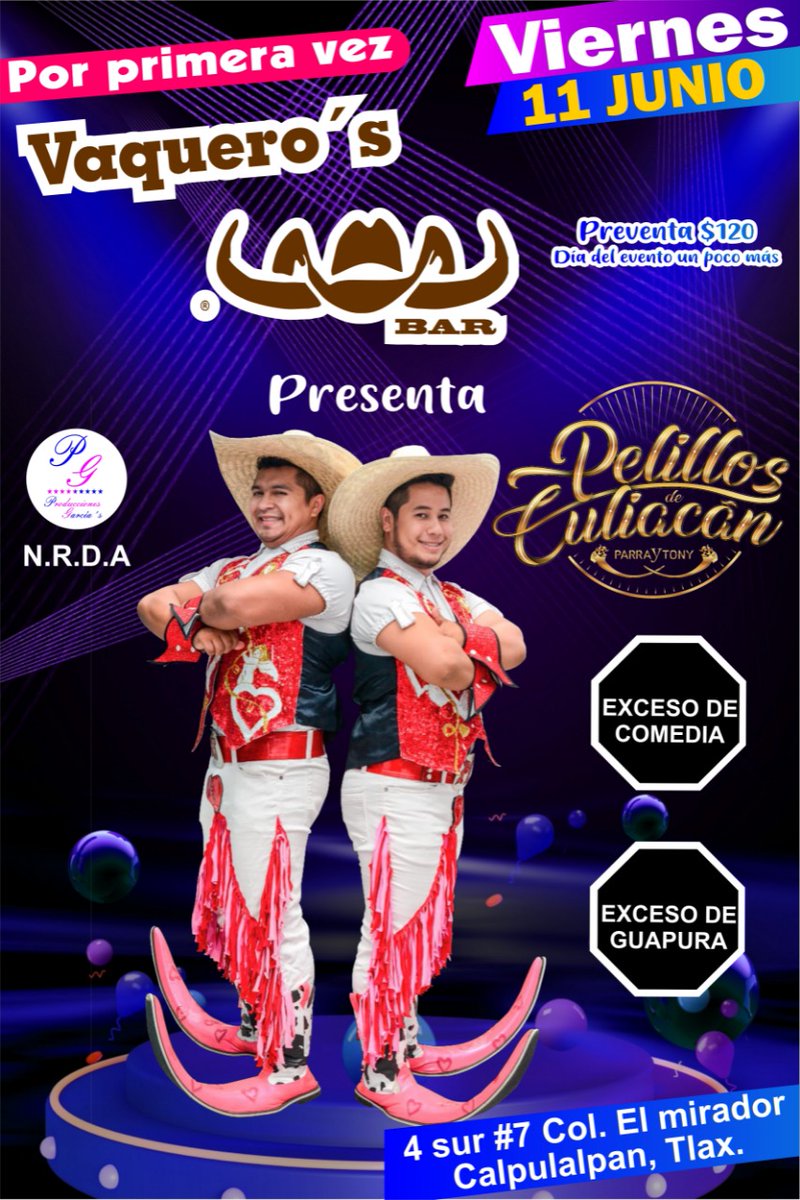 LosPelillos's tweet photo. Amigos de #Calpulalpan #Tlaxcala nos vemos el próximo viernes 11 de junio en #VaquerosBar ❤️ aprovecha la preventa y reserva con tiempo tus lugares 😎 https://t.co/J2pMblQWa8