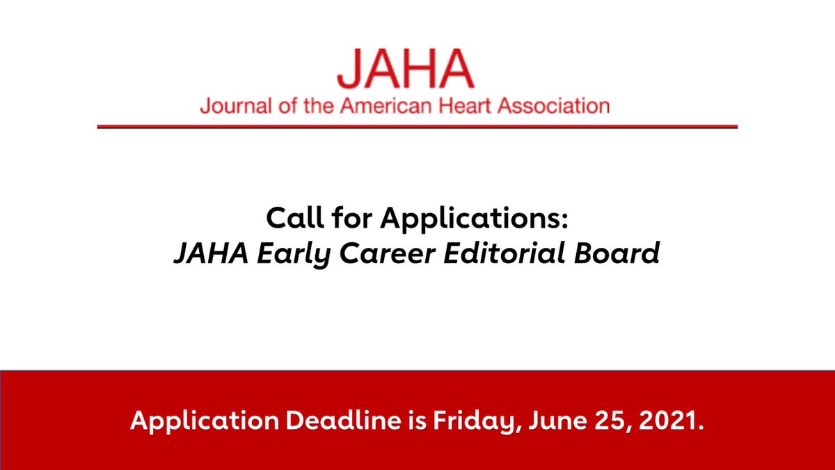 JAHA_AHA's tweet image. CALL FOR APPLICANTS: Apply to join JAHA's Early Career Editorial Board! Details here:  ahajournals.org/jaha/call_for_…