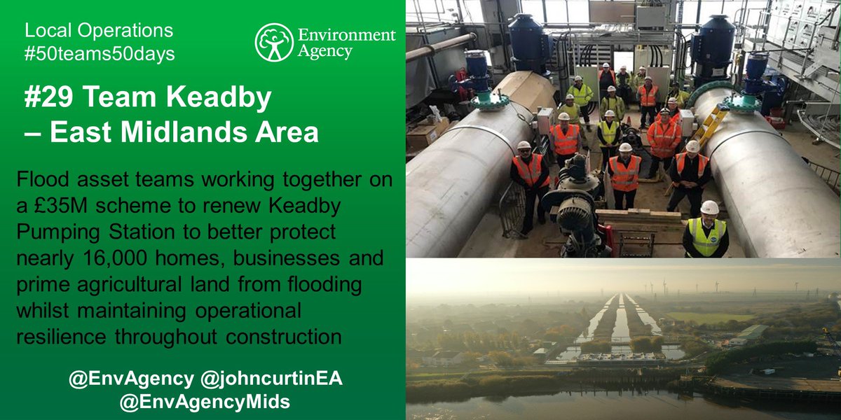 JPCurtinClimate's tweet photo. Today’s #50teams50days takes us to the mighty Keadby pumping station-lifting water from the low lying Isle of Axholme into the Trent. The station was badly damaged in the 2013 coastal surge (just shows how far the sea  came up eastern rivers!) and is now newly refurbed by team 29 https://t.co/2bWYyc40qv