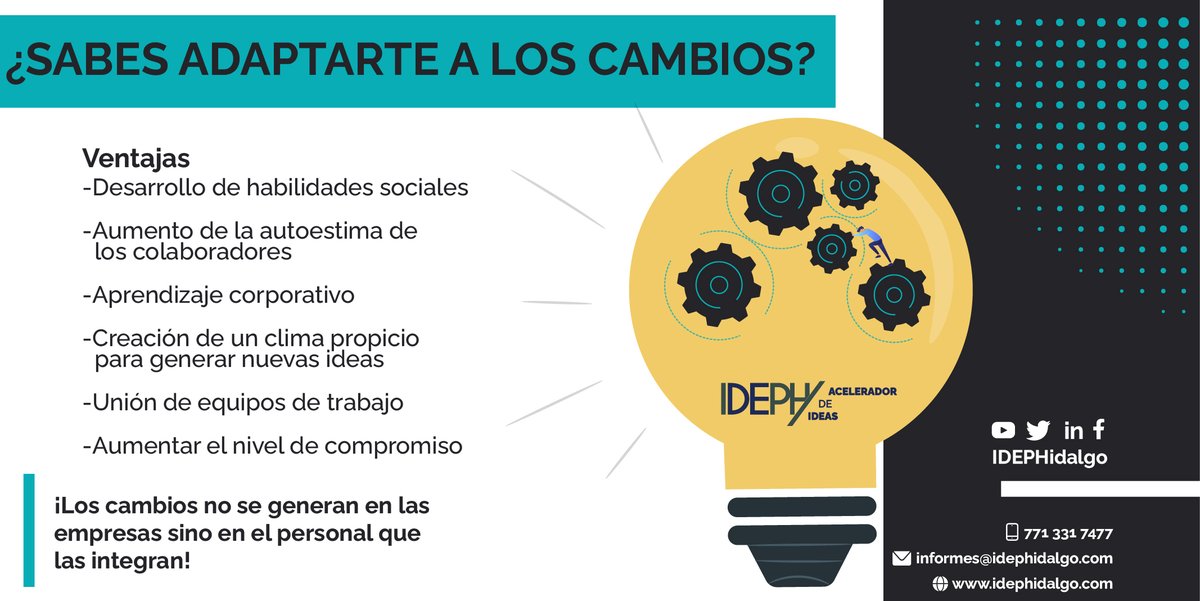 IDEPHidalgo's tweet photo. No te pierdas nuestro conversatorio “Liderando el cambio”, 3 de junio, 11 horas. Registro en este enlace: 
https://t.co/7pxrA350Kl
#Liderar #Cambios #VisiónEstratégica #Habilidades # Autoestima #Equipo #Sinergia #Éxito #IDEPH #AceleradorDeIdeas https://t.co/bxvVL0zhqQ
