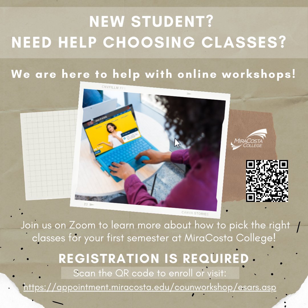 mcccounseling's tweet photo. Join a New Student Course Selection Workshop! Counselors and support staff are available to assist you in selecting your first semester classes. Registration is required. RSVP link available in bio! https://t.co/JxkbZOkPTd