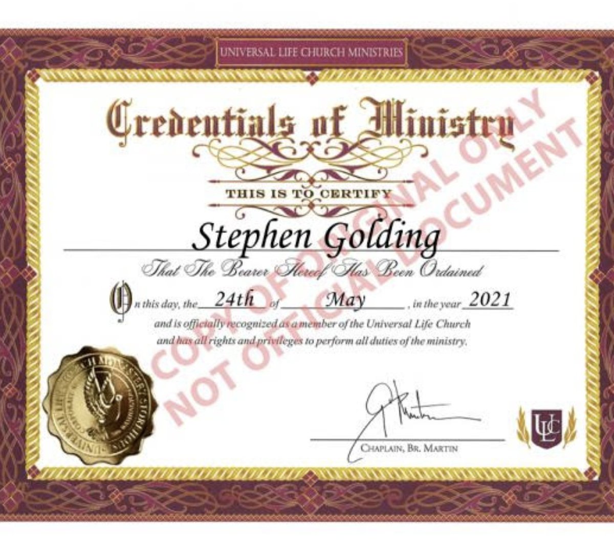 StephenGoldin20's tweet photo. You can now call me minister

Taking bookings for weddings, funerals and baptisms

#praisebabyjebus
#Minister 
#hailmary
#fullofgrace https://t.co/Yif46yGHYt