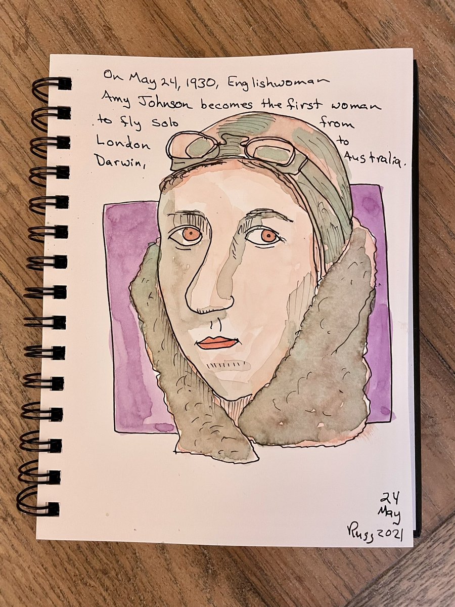 russpetcoff's tweet photo. On May 24, 1930, Englishwoman Amy Johnson becomes the first woman to fly from London, England, to Darwin, Australia.
Pen: Lamy Safari
Watercolor: Van Gogh
Sketchbook: Stillman & Birn
#ColorEludesMe #RussPetcoff #historyalive #womenfirsts https://t.co/2ptbfmQUVS