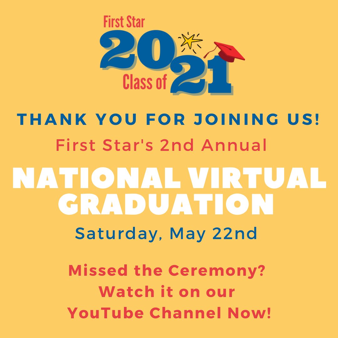 FirstStar's tweet photo. THANK YOU for joining us this past Saturday as we honored our amazing Class of 2021, who are now high school graduates ready to make their mark on the world! Missed the Ceremony? Head over to our YouTube Channel to watch it today: https://t.co/iE62LG1uo3
We are FIRST STAR! 🌟 https://t.co/MHfEKMTIl4