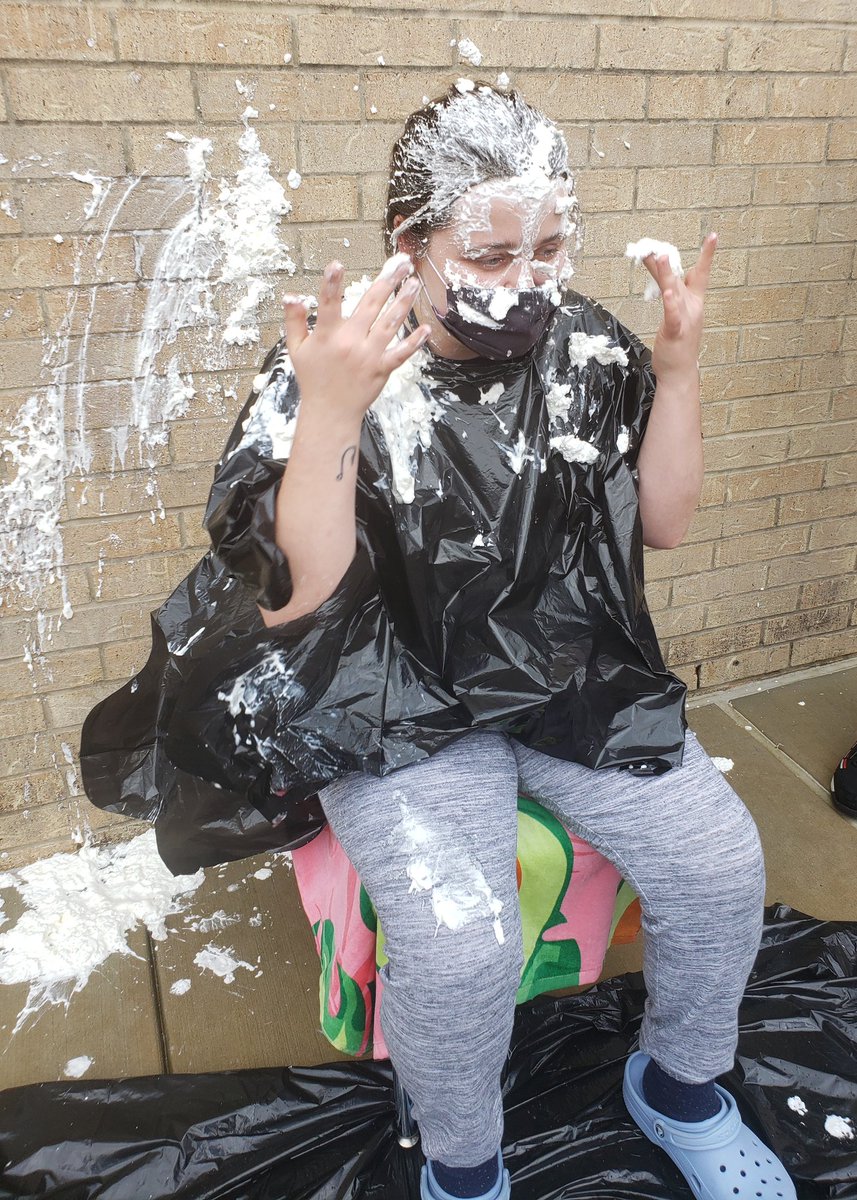Ms. New will do just about anything to encourage a love for reading! Students who met their goal by completing the 40 Book Challenge got to pie her in the face! #mayde4ela <a href="/missnew2019/">Amanda New</a>