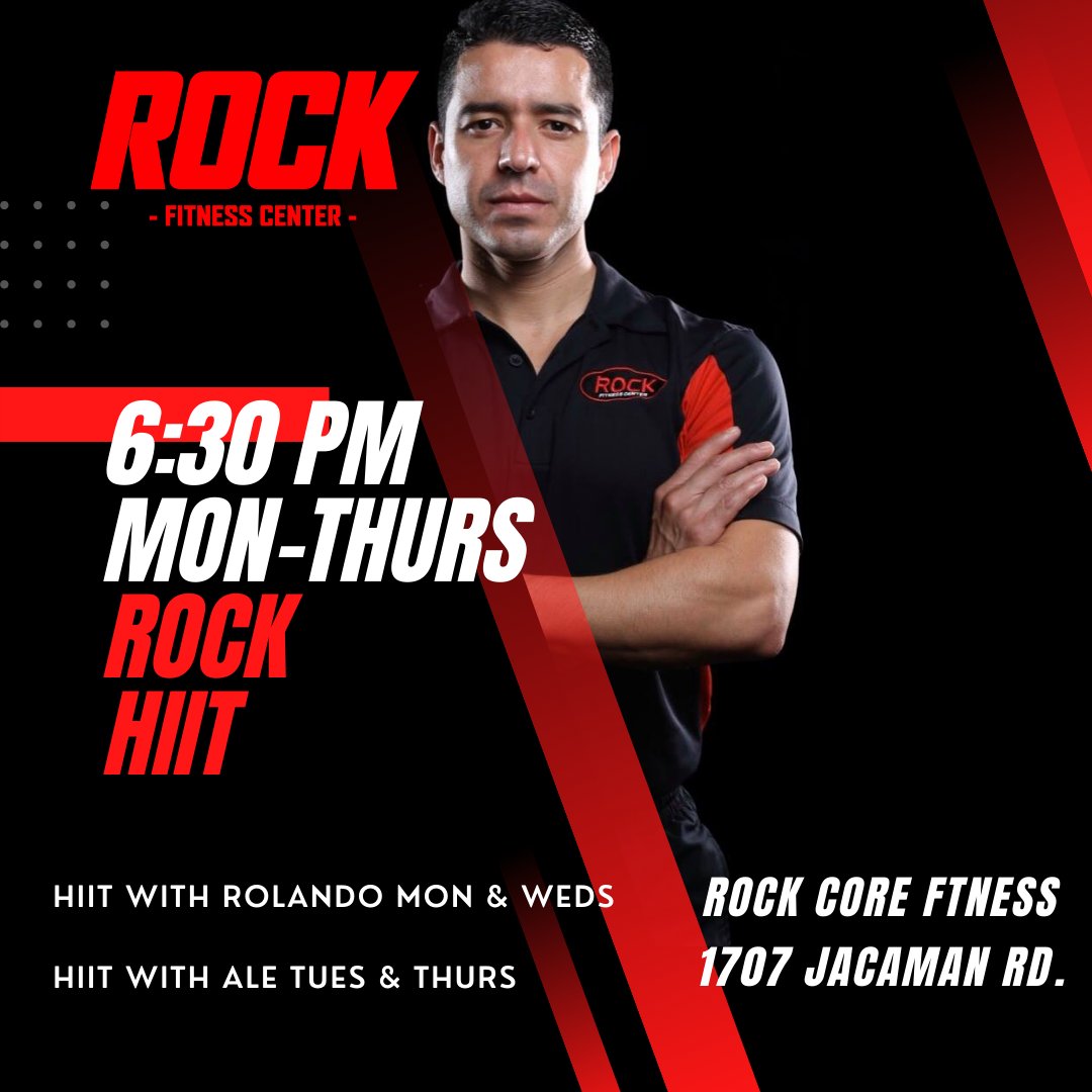 ROCKFITNESSTX's tweet photo. Get out of your comfort zone Monday - Thursday at 6:30pm. Try your first class FREE! For more info call Rock Core Fitness 956-723-8180. #RockHIIT https://t.co/iUyqcZxnwp
