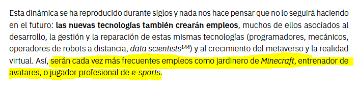 DonPedroES's tweet photo. Esa pequeña gran joya que ha pasado desapercibida del Plan España 2050, página 302

Consideran "Jardinero de Minecraft" un empleo https://t.co/2N8nipT5Gh