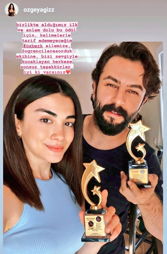 It's good to win awards but the most important is to win together 💙👏🖤. Congrats my dearest, humble &amp; cute couple #ÖzBerk, you deserve these awards undoubtedly 🐣💫🐻🏆. Both its chemistry and true love won our hearts and support you unconditionally.
#ÖzgeYağiz #GökberkDemirci