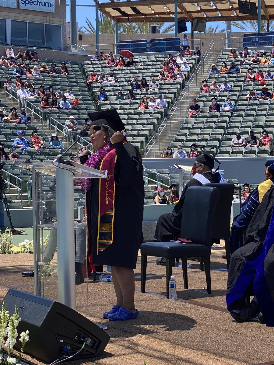 DominguezHills's tweet photo. “Today, I encourage you do NOT stop writing your story… and in the words of the late great #NipseyHussle, it’s not on you, it’s in you, stay 10 toes down, never fold, it’s not a sprint, it’s a marathon, and the marathon continues. #CSUDHGrad20 student speaker Dyamond Daniel https://t.co/UhbYGuJTLw
