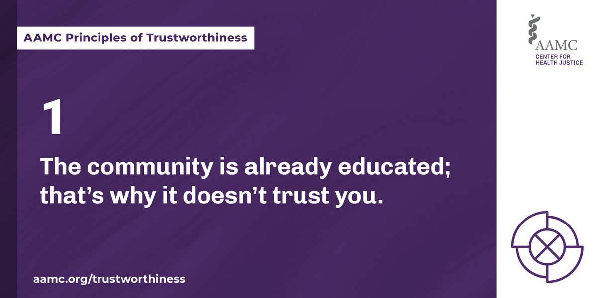 UTHealthCVP's tweet photo. AAMC #PrinciplesofTrustworthiness: 1/10
Words matter. Be mindful of how you frame your relationship. It is not your job to teach to the gaps you assume the community has. Mistrust is a rational response to actual injustice. https://t.co/sKGqco7xyo