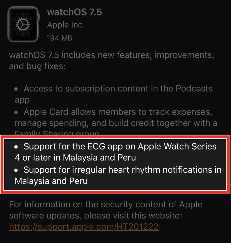 ylihao's tweet image. ECG #Electrocardiograph and irregular heart rhythm detection are now available to Watch users in Malaysia via #watchOS 7.5