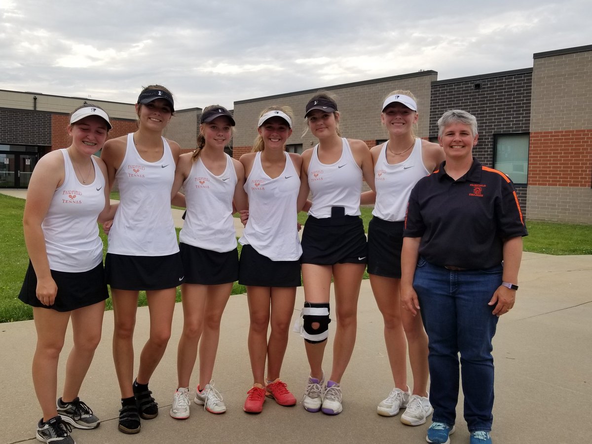 FHSTrojans's tweet photo. FHS Girls Tennis Team advances to Final Four of @IGHSAU  State Team Tennis Tournament with a 5-0 victory over Pella Christian! Go Trojans! #OneFairfield https://t.co/rotUg9WIMd