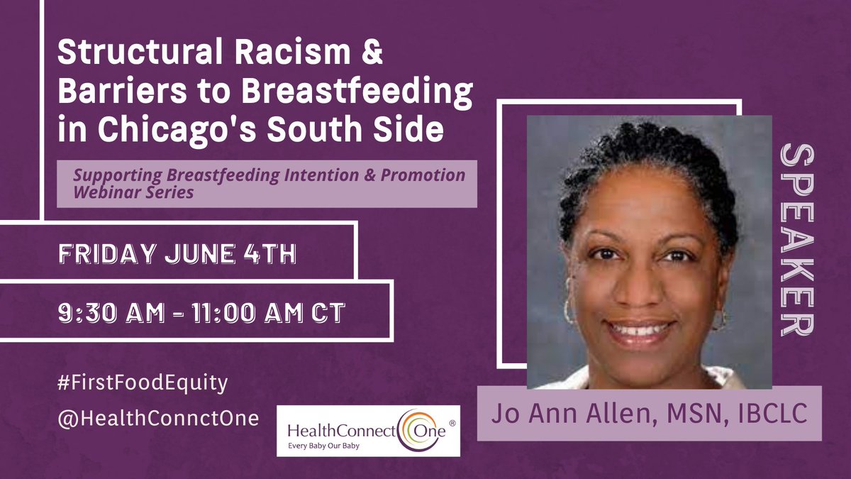 HealthConnctOne's tweet photo. Structural racism is negatively impacting breastfeeding initiation & duration across the US.
Join us next Friday, 6/4, at 9:30 am CT, for a webinar to explore these barriers to breastfeeding featuring @JOAaa2020!
Register: https://t.co/bfzOFDja7c
#FirstFoodEquity #FFEWebinar https://t.co/Pb3EEMJ8bT
