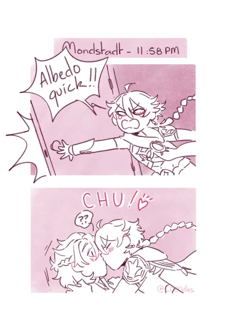 #Albether kiss day panic
(in which Aether is me rushing this comic because I just learned about kiss day) (also where is my Albedo to kith orz sob) 