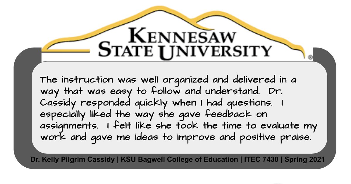 jklcassidy's tweet photo. Student evals came in. When I am having a hard day and think I’m ready to retire- I look at my inspiration board where I post all of these and know I am where I’m supposed to be. Grateful for all my amazing grad students. ❤️❤️❤️#itec #ksuboe #AcademicTwitter #ksuowls #itecedd https://t.co/syM2CT4f5v