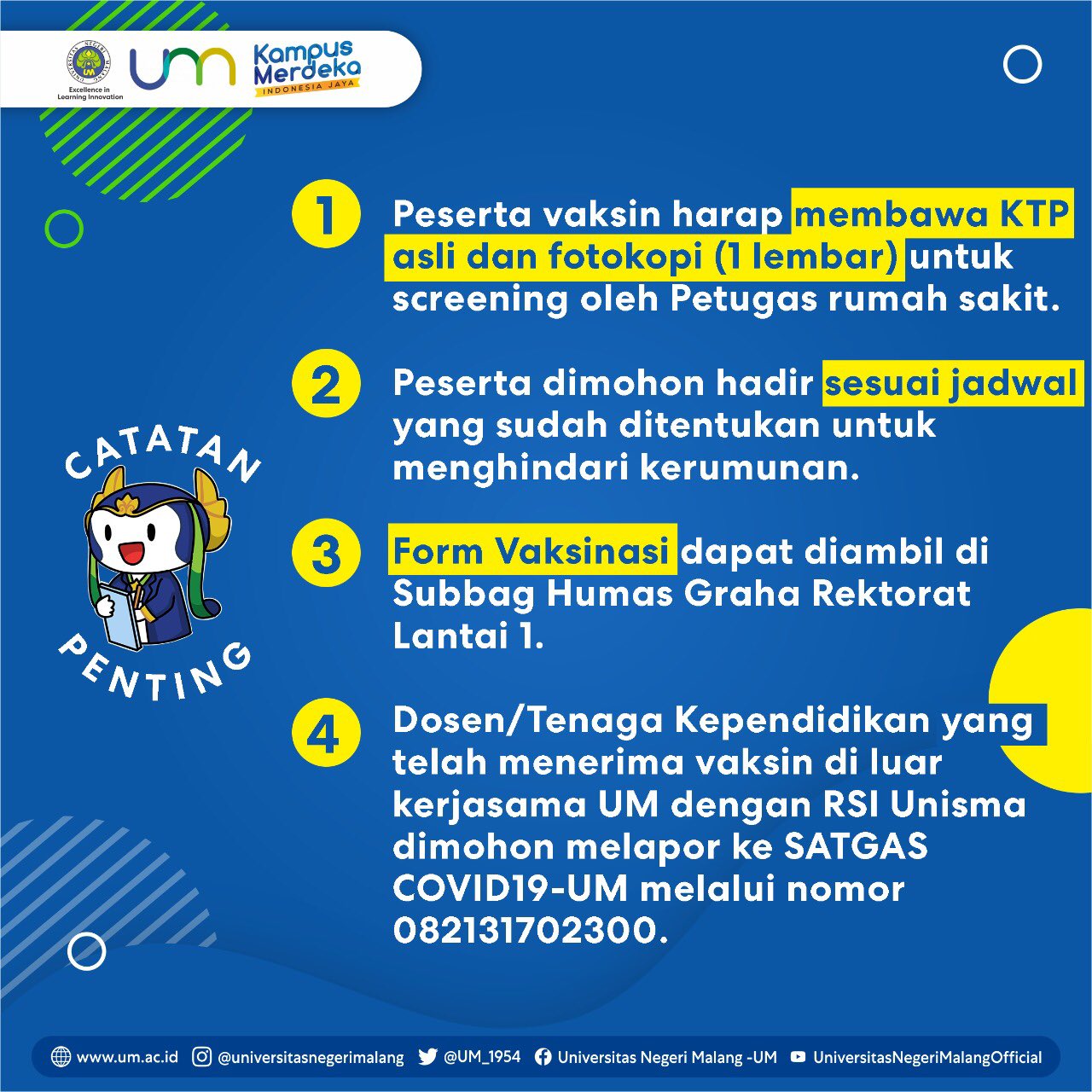 Universitas Negeri Malang Um On Twitter Bagi Dosen Dan Tenaga Kependidikan Yang Tertera Pada Daftar Panggilan Vaksinasi Di Link Https T Co Ixykhsirot Dapat Hadir Mulai Tanggal 28 Mei S D 2 Juni 2021 Pukul