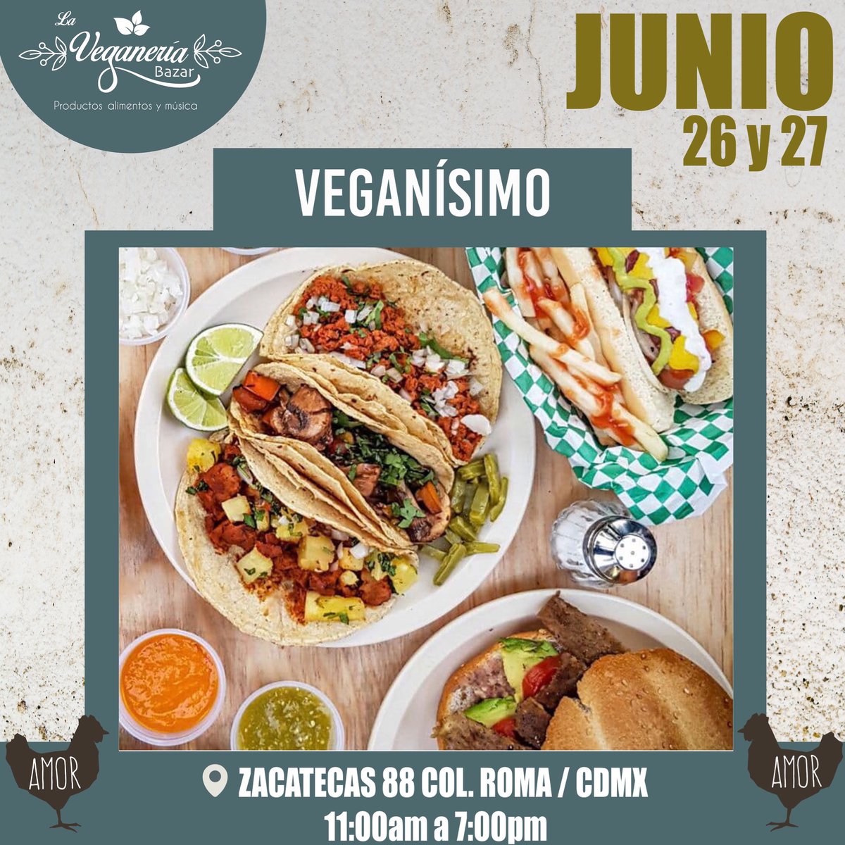 🌳 <a href="/veganisimo1/">Veganisimo</a> 🌳Tortas, tacos, pambazos, hot dogs y más en <a href="/BazarVeganeria/">Bazar La Veganeria</a> 

🌿 26 y 27 de junio .11:00 am a 7:00 pm
🌿Zacatecas 88 Col. Roma . ENTRADA LIBRE
📍goo.gl/maps/dqSx9mL5g…
#todossomoslaveganeria #elfuturoesvegano #petfriendly #concubrebocas 😷🙋‍♀️🙋‍♂️🐾💚🌳