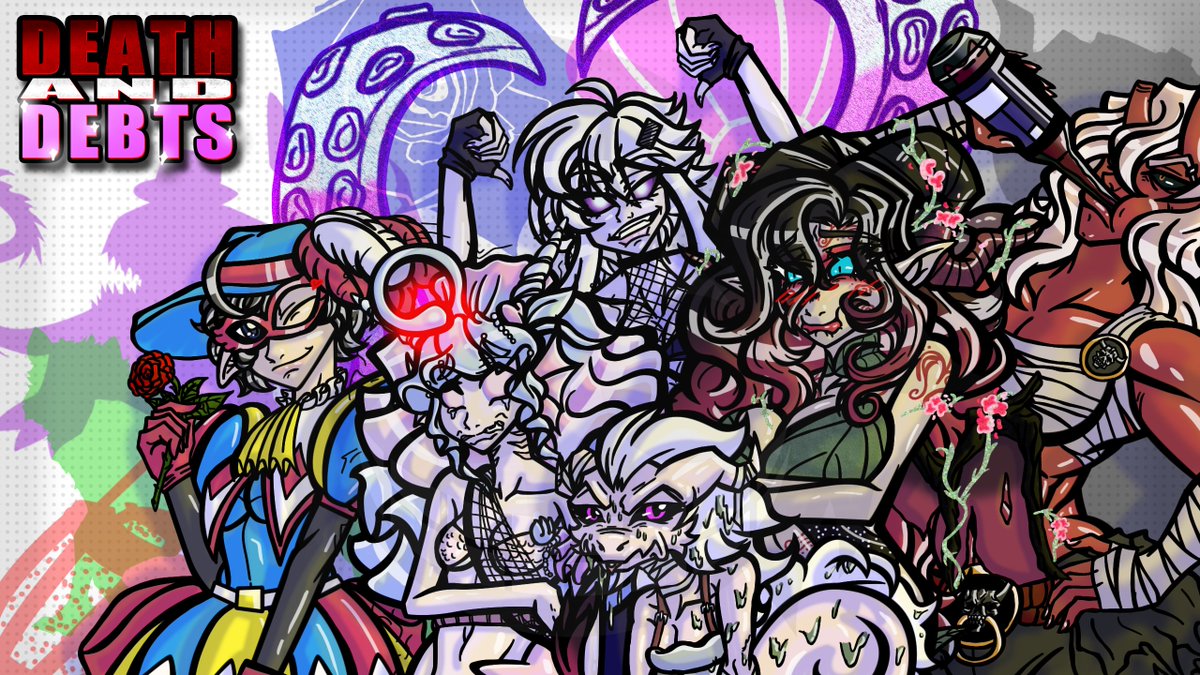 WHIllustrations's tweet photo. The #DeathAndDebts party. I am addicted to watching their #dungeonsanddragons games on @GloriousArcadum's #Youtube channel.
Left to right:
Madeleine (@Bunny_GIF ) - Umi (@ironmouse) - Terryn (@ProjektMelody) - Vaeri (@MomoMischief ) - Revlis (@_Silvervale_ ) - Zara (@zentreya) https://t.co/fliasTBvhi