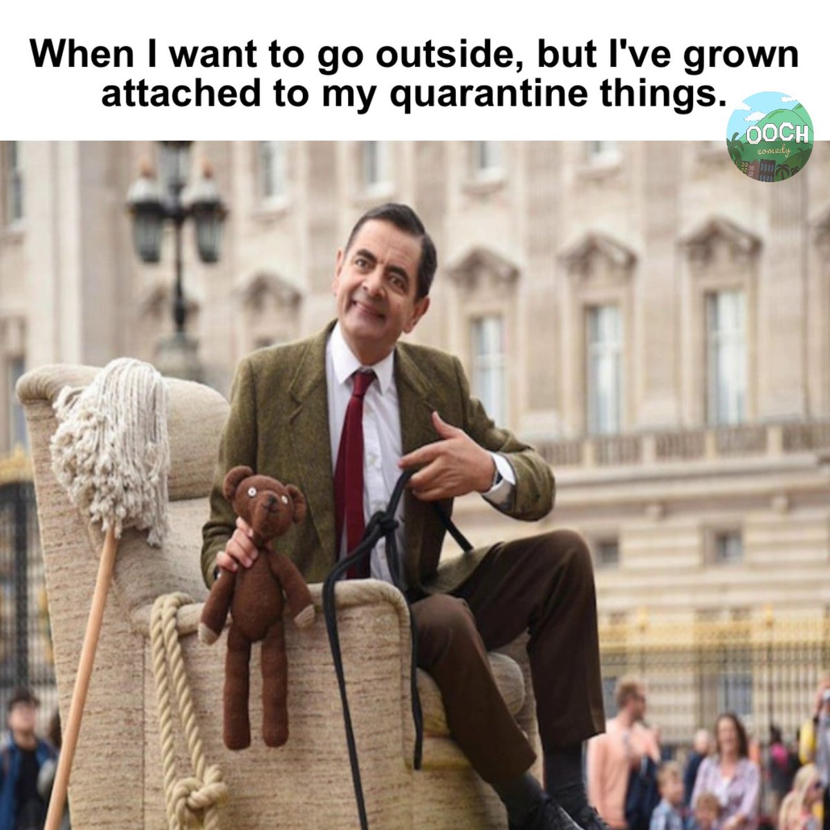 oochComedy's tweet photo. Will you miss anything from your quarantine days?
.
Created by: @nixnel and @matt_ware 
#mrbean @MrBean #QuarantineLife #backtonormal https://t.co/dfrNRI5hYt