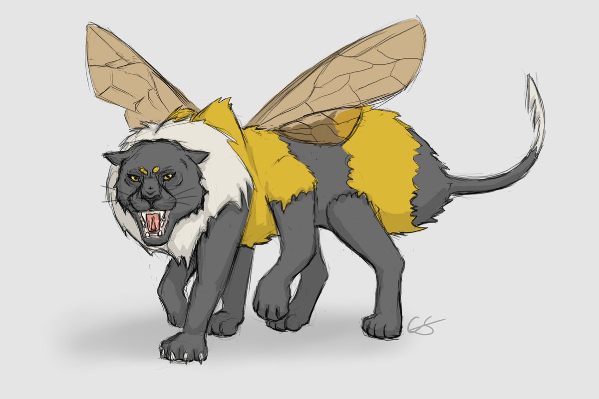 The idea was thrown around that bumblecat Kit Honey could change their size at will anywhere between a bumblebee and a panther. She looks quite fierce at full size! #blaseball