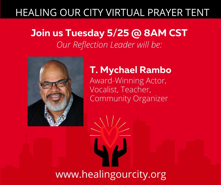 Tomorrow, as we solemnly observe the life &amp; unnecessary death of George Floyd, we humbly welcome our neighbor T. Mychael Rambo to join us for words of both lament &amp; hope.

Good night, beloved community.

#healingourcity #BlackLivesMatter