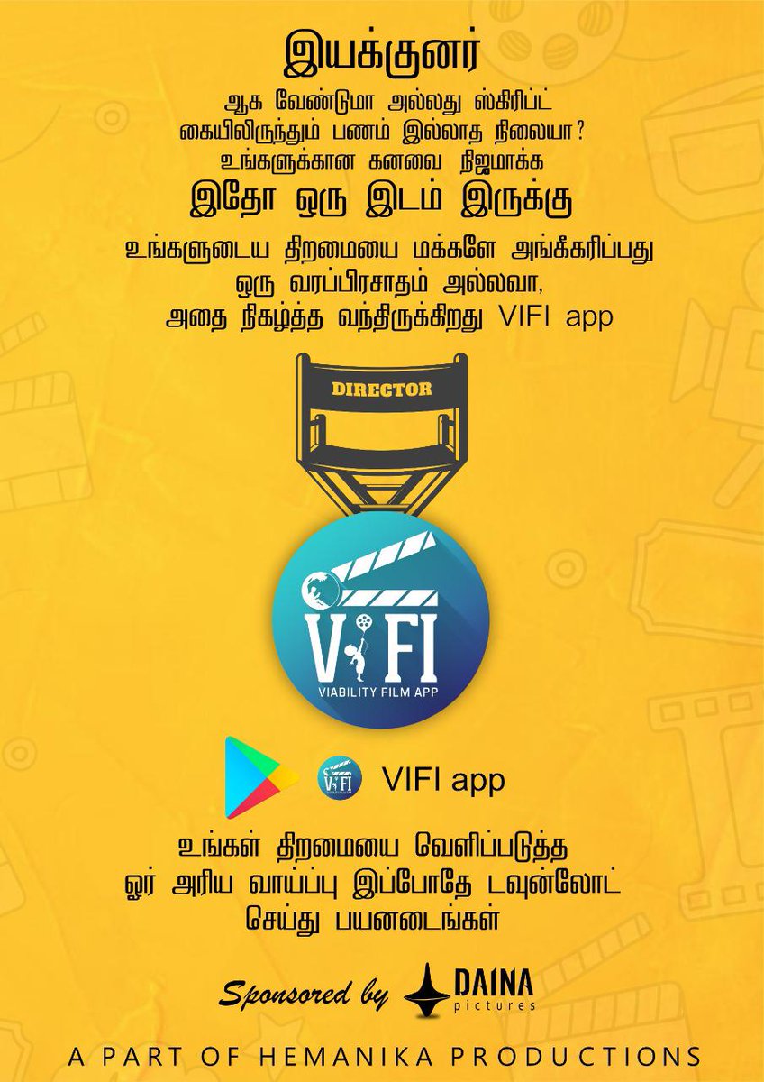cinemascopetaml's tweet photo. உங்கள் திறமையை வெளிப்படுத்த ஒரு அறிய வாய்ப்பு .. இப்போதே #ViFi App டவுன்லோட் செய்து பயனடையுங்கள்..
https://t.co/fyBxm8C5pe
@daina_pictures #ViFiApp @KskSelvaPRO https://t.co/WC0cPH53Ix