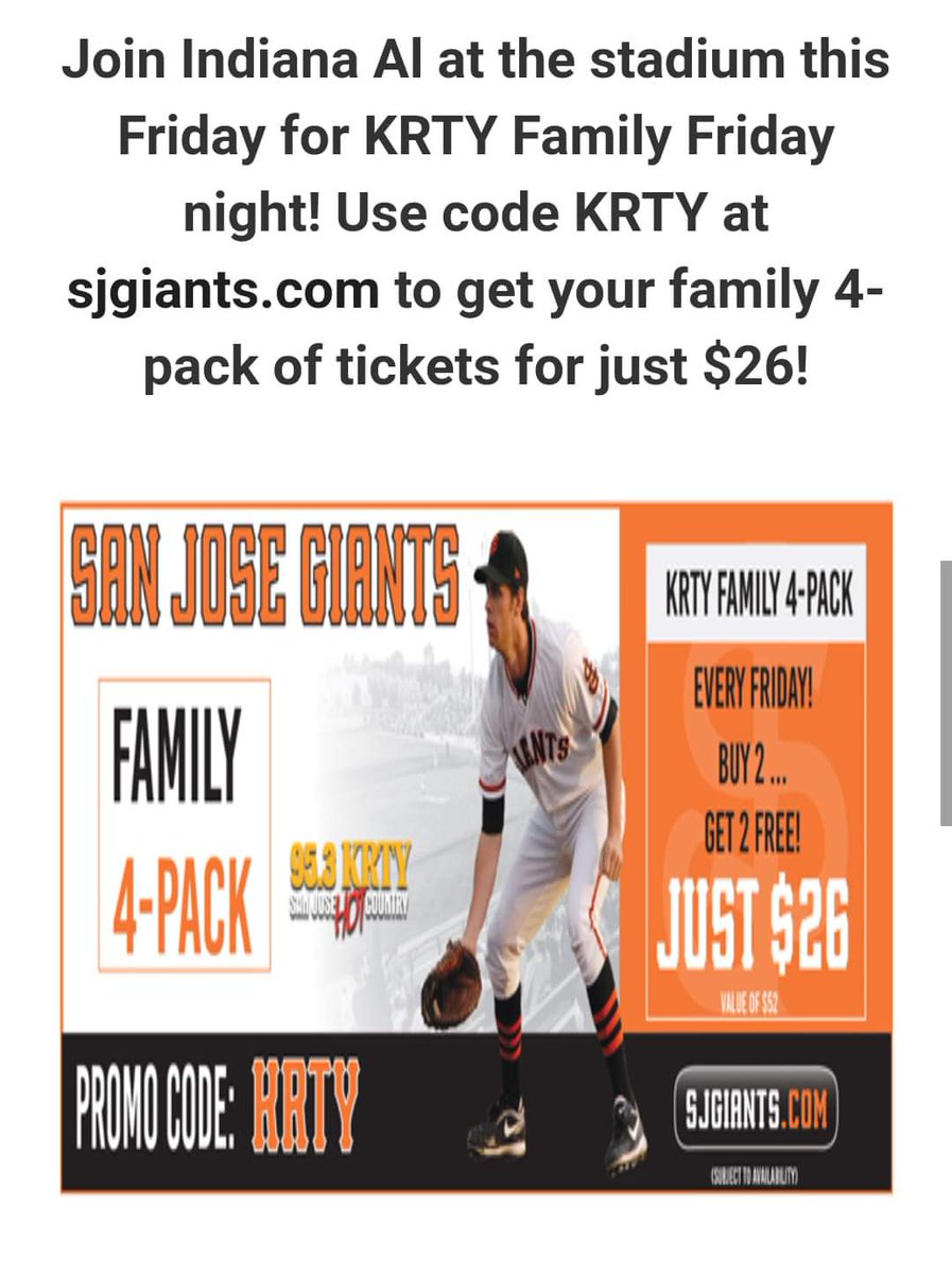 IndianaAL's tweet photo. Once again this Friday night is another KRTY FAMILY FRIDAY WITH THE SAN JOSE GIANTS! I'll be there broadcasting live! Plus, Turkey Mike's BBQ, Fireworks after the game, and of course CHURROS!! #KRTY #IndianaAL #SanJoseGiants https://t.co/dfUh1lBqaE