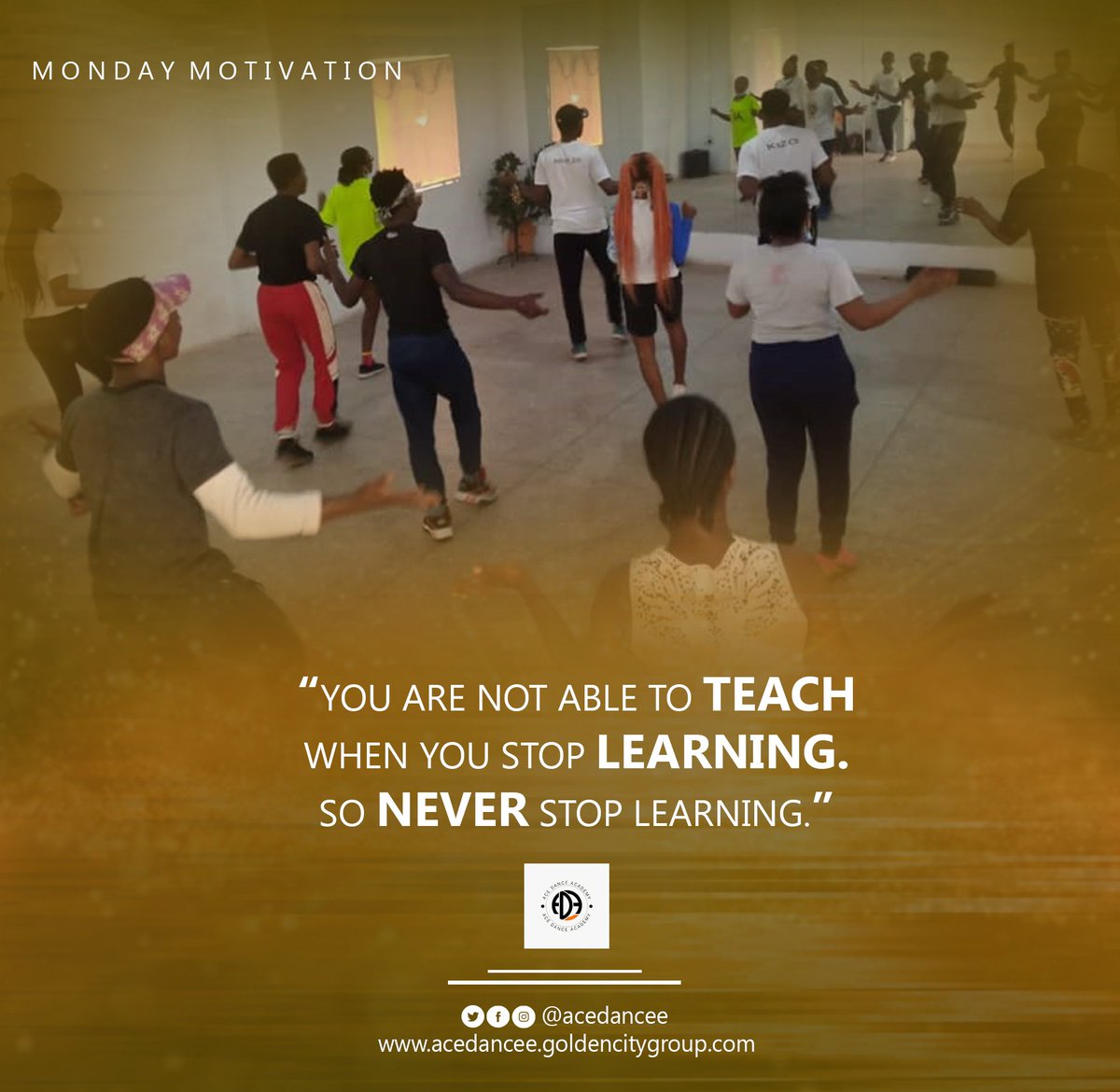 acedancee's tweet photo. Learn - Unlearn - Relearn
with
Ace Dance Academy
#goldencityfarms #goldencitylogistics #seedhousein #acedancee #dance #Eternals #egzaminosmoklasisty2021 #imgxnct #psbbschool #FAYouthCupfinal #HappyBrothersDayVIJAY #ninetysvideo #mondaythoughts #MoneyHeist5 #mondayreport # https://t.co/LJuz9UtoDZ