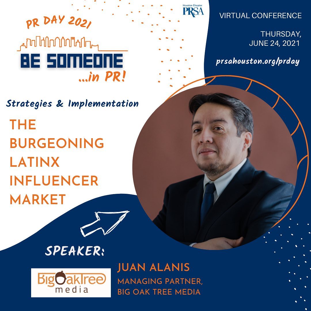 PR Day 2021 - June 24 - Looking forward to talking about "The Burgeoning Latinx Influencer Market." Tickets to attend are still available, and this one-day event is going to be jam-packed with insightful speakers from 8:30 a.m. to 7:00 p.m. 

Register: prsahouston.org/prday?fbclid=I…