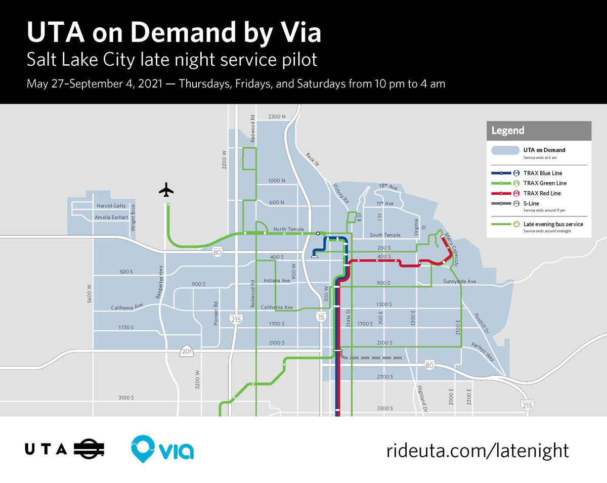 RideUTA's tweet photo. ** GET EXCITED **
#UTAonDemand by @ridewithvia will be providing late night service in #SLC starting this Thursday.
It's available 10pm-4am, Thurs, Fri, Sat in SLC.
Try it out this Thursday at #OpenStreetsSLC in @DowntownSLC!
Learn more at https://t.co/bpu9HumyxK. https://t.co/MgmuF2DZBJ