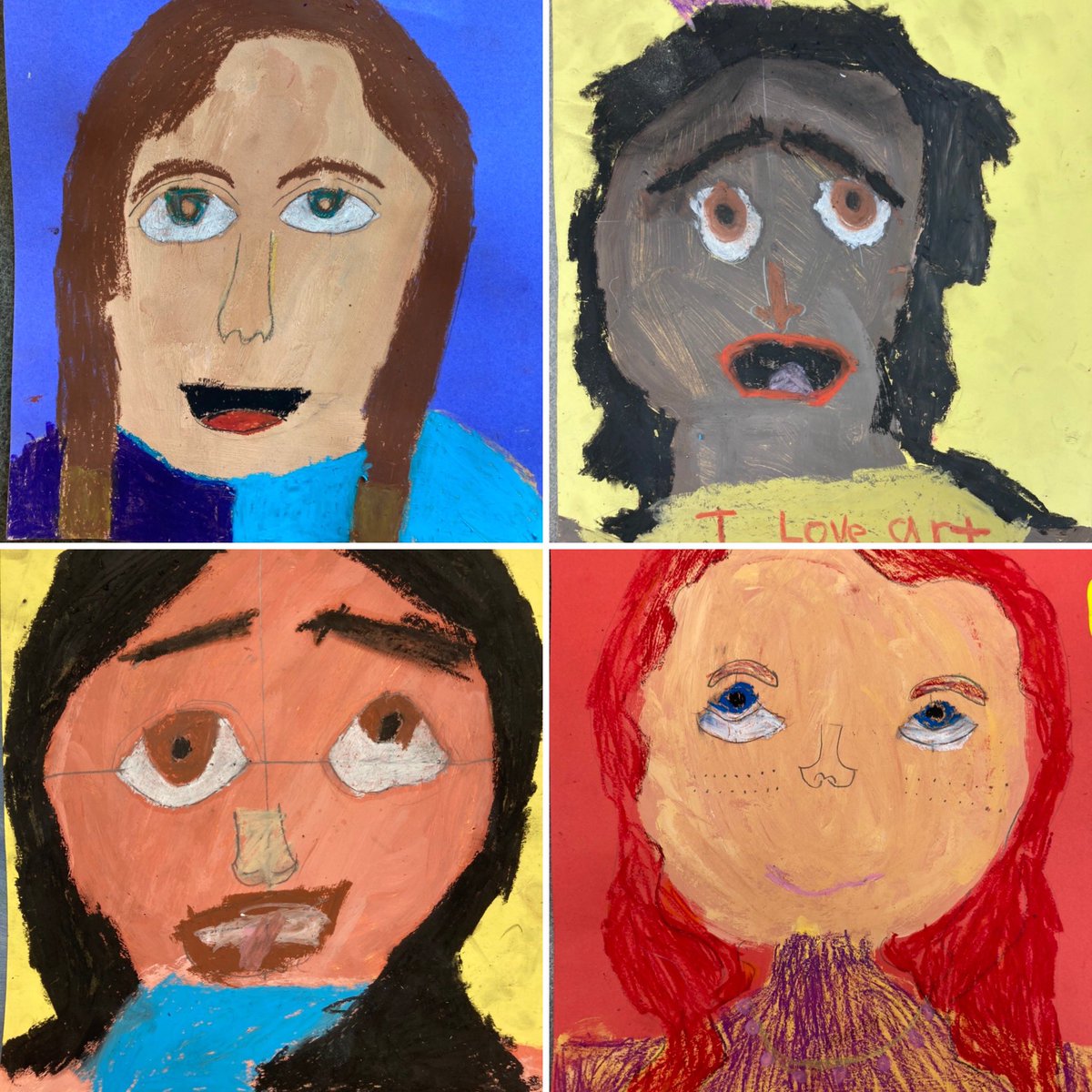 TinaFusco's tweet photo. 3rd grade self-portraits. #colorsofus https://t.co/97IB6AI3po