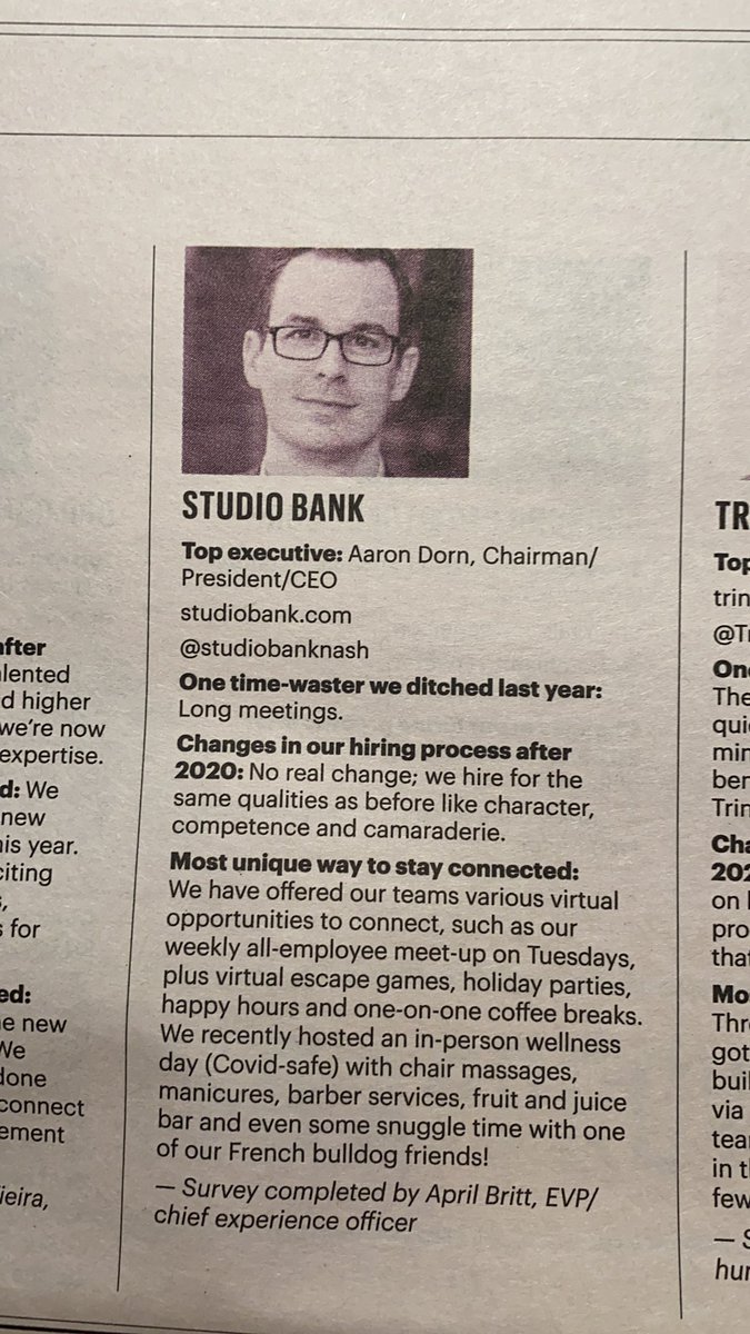SouthernWaveTN's tweet photo. Congratulations to @studiobanknash for being named a @nashvillebiz 2021 #BestPlacesToWork!

#SouthernWave 💙s our local #smallbiz bank! https://t.co/nEFwqh73Hs
