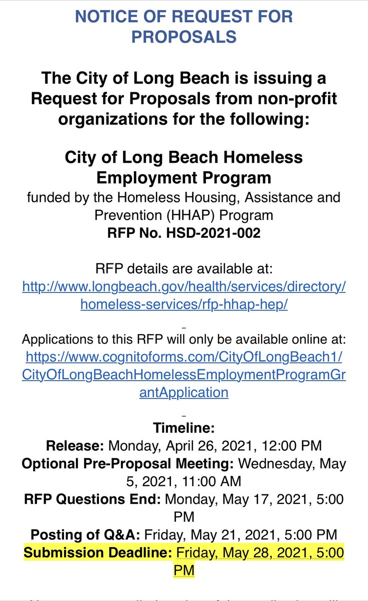 AllisonKripp's tweet photo. Homeless Workforce Program RFP available until the 28th. Please share with your network of any organizations that are interested. #LBHomelessservices #HomelessworkforceProgram  #longbeach 

https://t.co/mkiXmv26mp

https://t.co/TVtdvi930w https://t.co/PGoVAyepLa