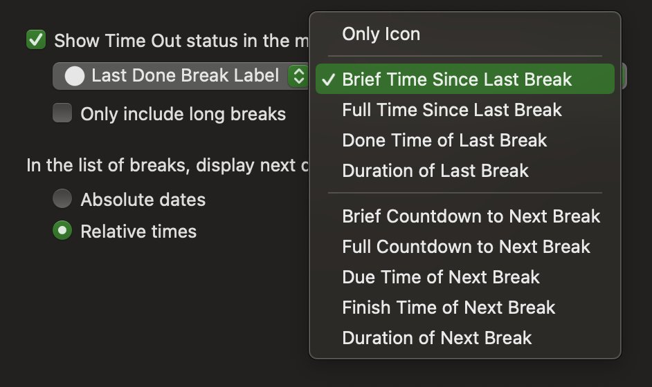 dejal's tweet photo. Announcing @DejalTimeOut 2.8, featuring a new option to end a break early, the ability to postpone breaks instead of skip them, or use Do Not Disturb with app exclusions, a choice to show the time since the last break in the status item, and more. https://t.co/DUYmpNtJa7 https://t.co/U44assfOOe