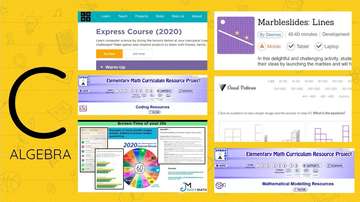 GLewisOCT's tweet photo. #OAME2021 Strand A-SEL, B-Number, C-Algebra: Some resource suggestions (depending on board access of course): @youcubed #Between2Numbers #WouldYouRatherMath #FractionTalks #visualpatterns #JuicyMath @Desmos @codeorg @fawnpnguyen @MrCasey27 @OAMElearns 8/ https://t.co/RXrC3Qbxcf