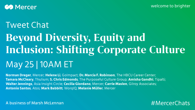 AshleyMTaff's tweet photo. Realizing the power of #diversity requires a commitment to #equity and #inclusion. As business #leaders, we must do and be better. Join our next #MercerChats on May 25 at 10:00 AM EDT where we'll discuss w/ @MarciaFRobinson, @NormanDreger, @Akwyz &amp; others. https://t.co/9rCb9whW6d https://t.co/iop9FrHTPp