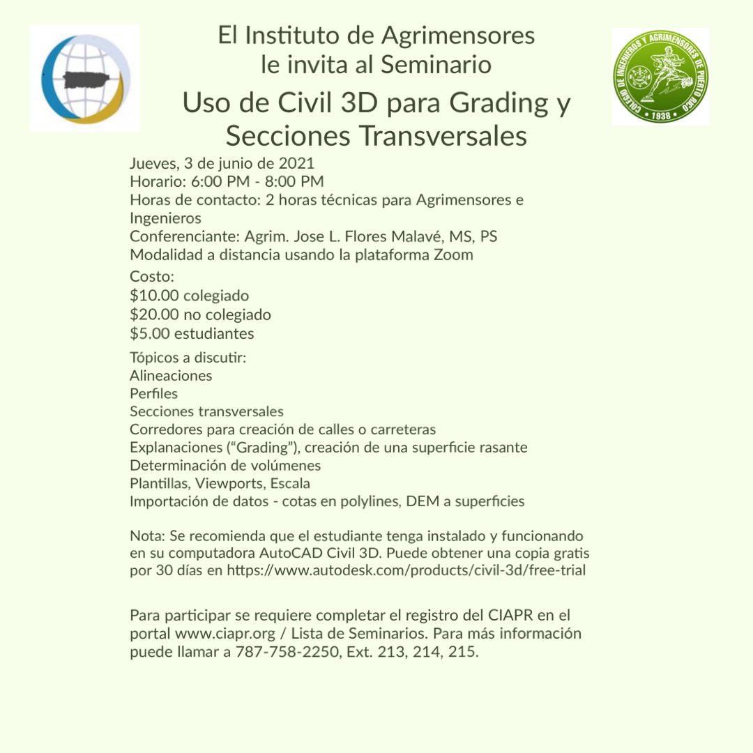 ACiapr's tweet photo. Seminario “Uso de Civil3D para Grading y Secciones Transversales” https://t.co/Spy45TSt00