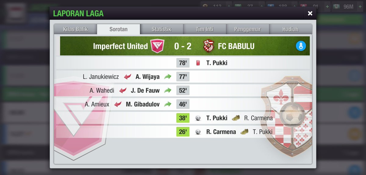fcbabulu's tweet photo. Match day #INC3 (Leg 1) 
Kita berhasil menang dikandang @Imperfectunited . Goal Carmena dan Pukki memaksa tuan rumah menyerah 0-2.
Tapi menit 78' Pukki di usir keluar oleh wasit 

@INC_LTEI 
@LigaTopEleven https://t.co/gR6l3p4Zq9