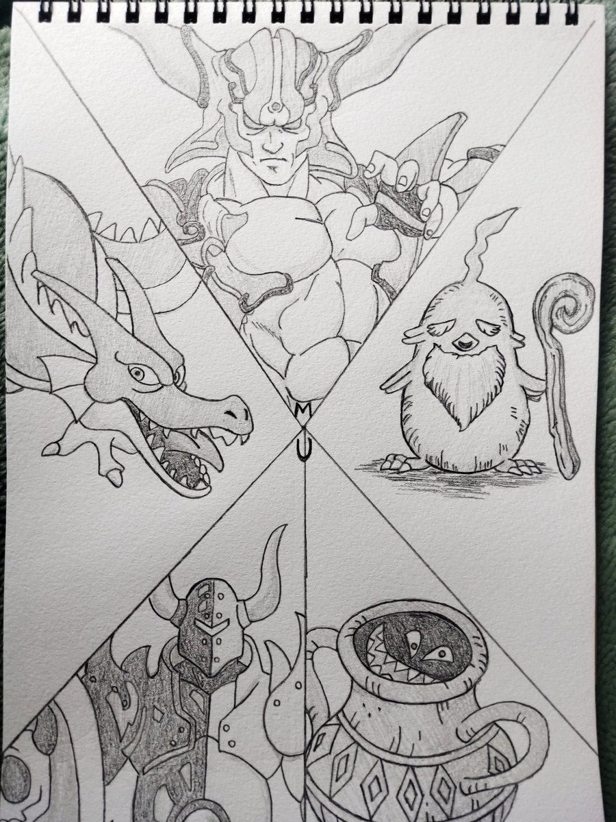 マサ على تويتر ドラゴンクエスト 35周年記念 勝手に展覧会 ドラクエモンスター 50音順に描いてみる タ 行編 登場キャラは 独断と偏見 ダークドレアム 長老ピピット ツボック デビルアーマー ドラゴン ドラクエ 鉛筆画 模写 イラスト ゲームキャラ