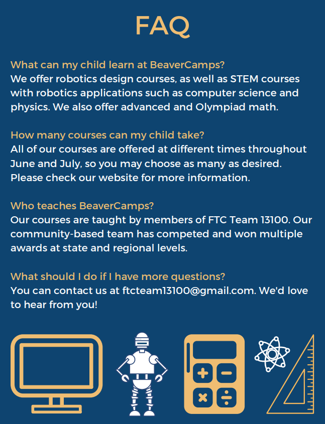 47Beavers's tweet photo. Hi! This summer, we are hosting BeaverCamps, week-long classes in Computer Science, Math, Physics, and Engineering. Sessions have both beginner and intermediate levels. 3-8 graders are welcomed to join! Check out our website (link in bio) for more info. Hope to see you there!😄 https://t.co/8cfW1eIJEt