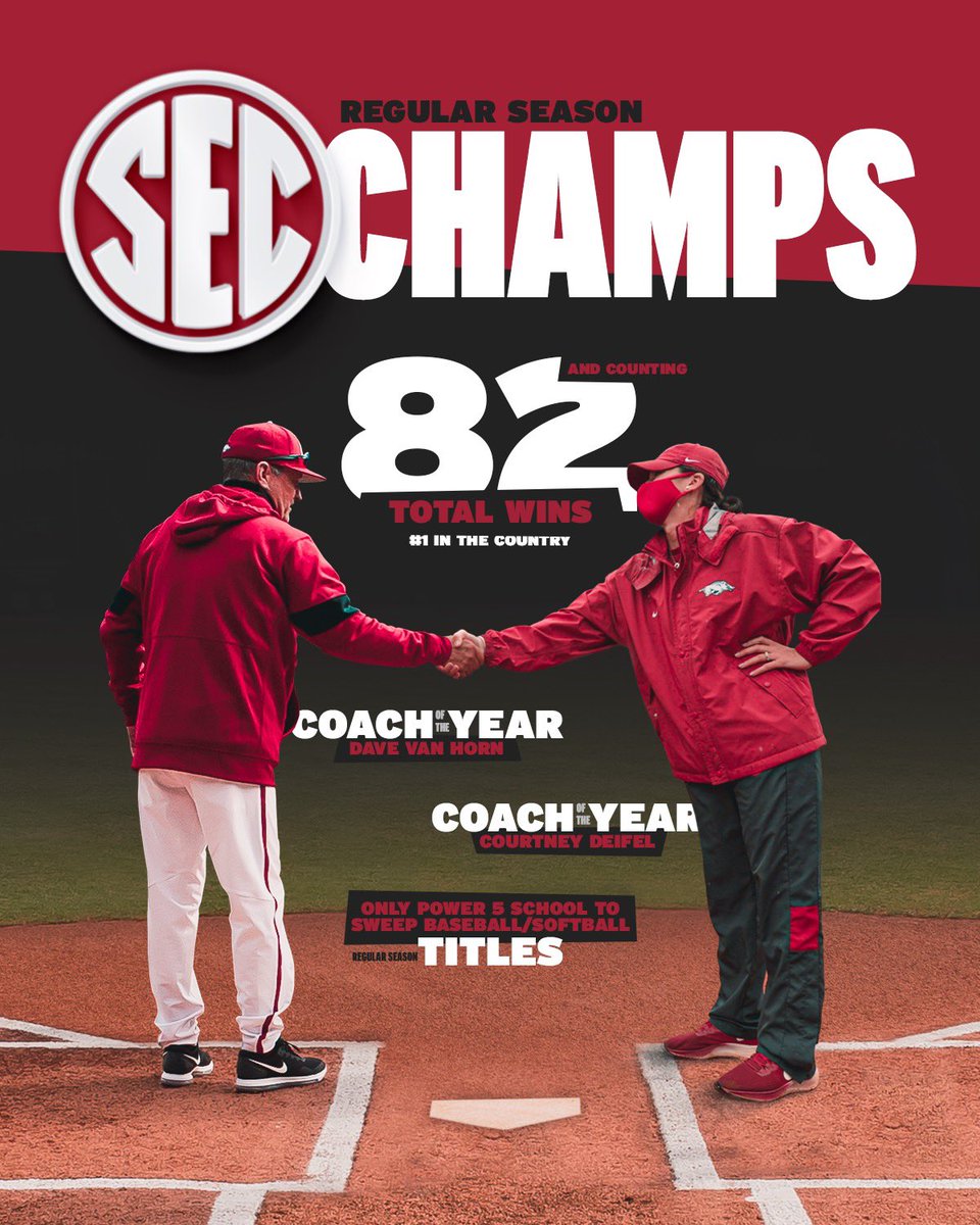 ArkRazorbacks's tweet image. Arkansas and diamonds. They just go together.

💎 Most wins in the nation
💎 Swept conference coach of the year
💎 Swept regular season conference titles

@RazorbackBSB X @RazorbackSB