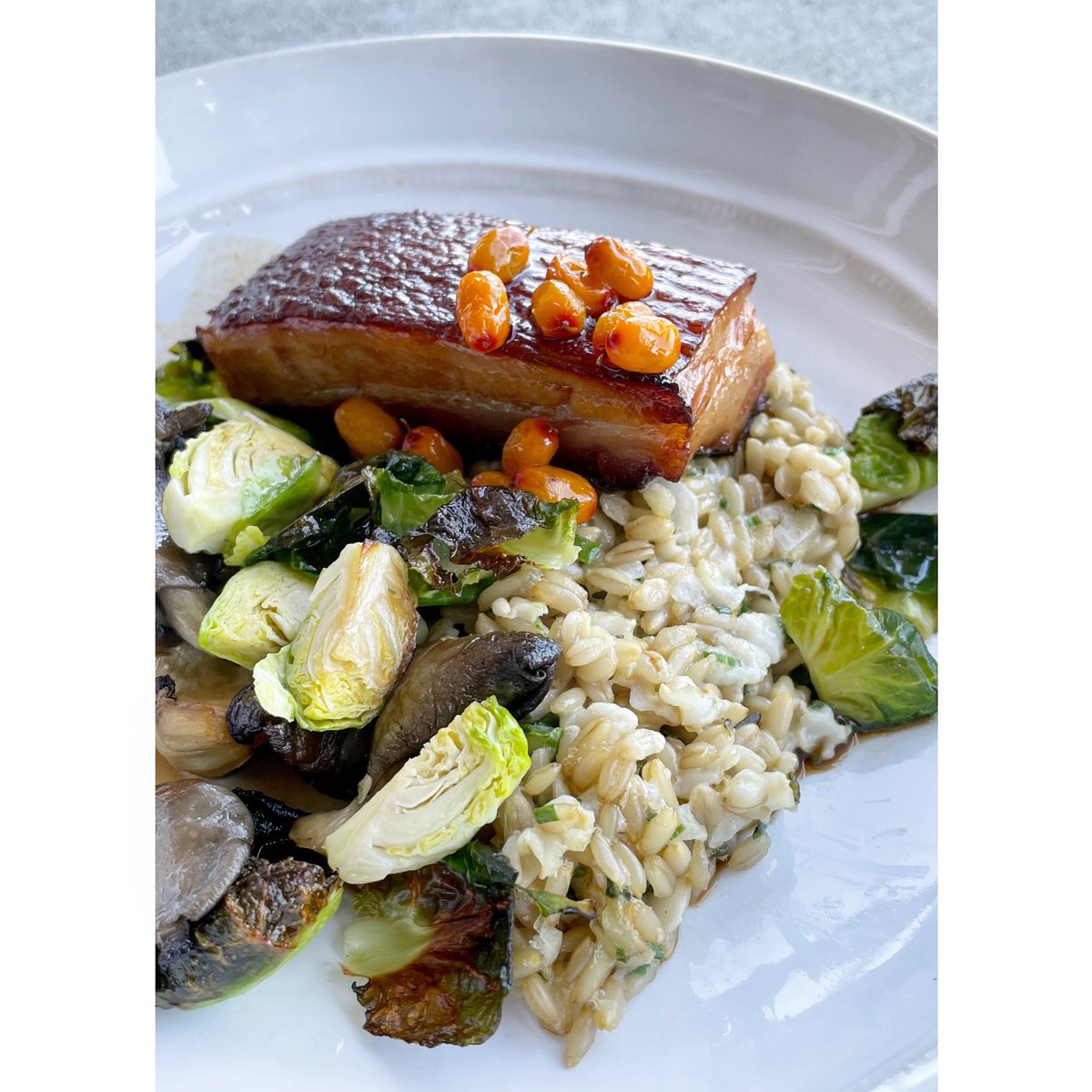 MissPapila's tweet photo. Menu @prix_lauriers X @bistrolesam - Duo (que j'ai servi en solo) de flanc de porc Beaurivage braisé à l'érable et pilon de pintade confit, baies d'argousiers épicées, avoine nue au choux de Bruxelle et pleurotes à l'étouffée! Délicieux!
#prixlauriers #gastronomiequebecoise https://t.co/xPtYta74DM