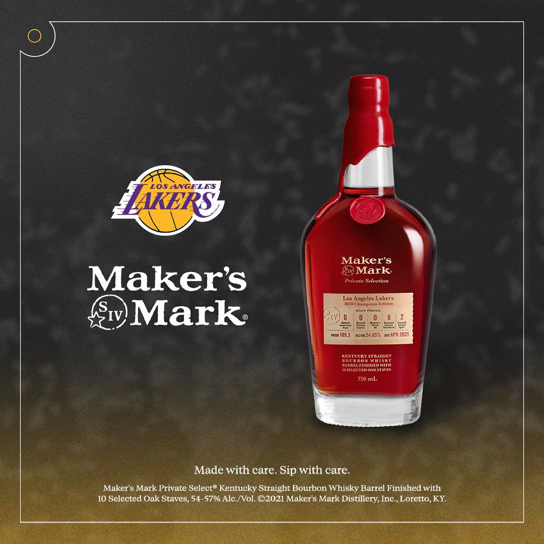 Lakers's tweet photo. 17 championships. 17 barrels. 1 custom recipe of @MakersMark: Introducing the 2020 Champions Edition ✨ crafted by some of our own Legends, Season Ticket Members and employees. https://t.co/gDoT5quTEz